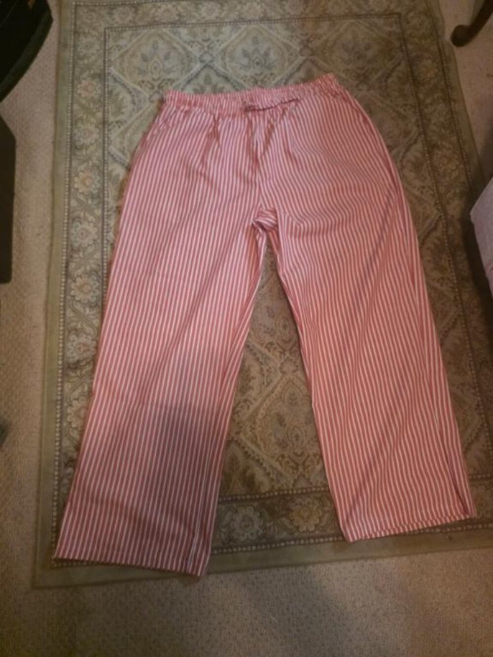 Light Red and White Stripped Wide-Legged Pants